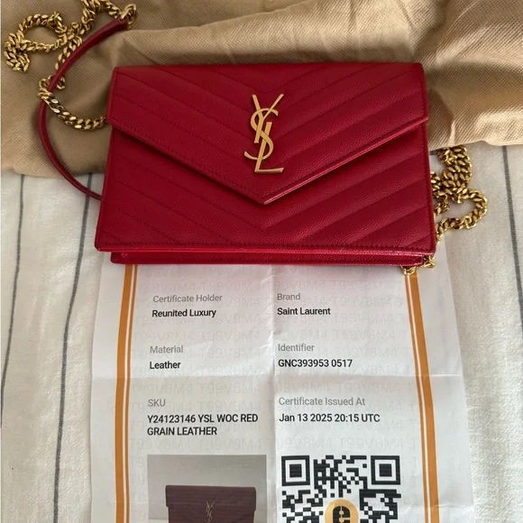 Yves Saint Laurent Red Chevron Crossbody WOC w/ COA - Picture 3 of 12